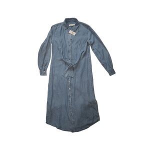Loft Dress Womens‎ Loft Maxi Prairie Dress Blue Lyocell Tie Front Western Size 0